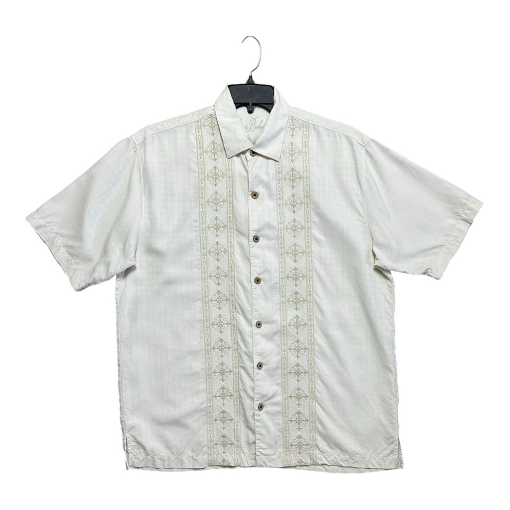 Tommy Bahama Men's Silk Hawaiian Embroidered Button-Down Shirt Short Sleeves L